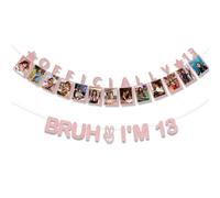 2 decorazioni per il 13° compleanno, include uno striscione glitterato con la scritta "Bruh I'm 13" e uno striscione per le foto dei momenti più importanti della crescita, con cordino, per la festa