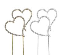 2 decorazioni per torte a forma di cuore, con strass, decorazioni personalizzate, eleganti e romantiche, adatte per feste di compleanno, matrimonio, San Valentino (oro, argento)