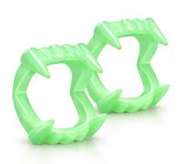 2 denti da vampiro per Halloween, accessori per cosplay, in plastica | Si illumina al buio, per costumi di Dracula, lupo mannaro e zombie, riutilizzabile