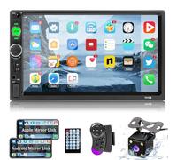 2 Din Autoradio 7 Pollici Stereo Auto bluetooth con schermo - Link Specchio/AUX/USB/FM/TF Card/SWC + Telecamera Inversa