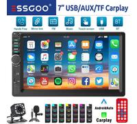 2 DIN Autoradio Apple Carplay Android Auto Bluetooth AUX USB TF Microfono Camera