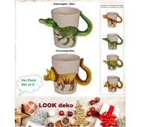 4-DINO-TASSEN-TRINKBECHER-KINDERTASSEN-DINOSAURIER-3D-15x8cm-300ml T-Rex-Co