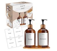 2 Distributori da 50 cl per Sapone, Shampoo, Liquido per Piatti | Supporto in Bambù, Imbuto ed Etichette Personalizzate | Pratici Accessori per la Cucina e il Bagno | OriginalCorner®