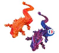 2 Draghi Articolati - Decorazione Stampata in 3D Universo Fantastico / Fidget Toy - Giocattolo, Idea Regalo Unica, Decorazione per la Casa, Camera, Salotto (Rosso Oro Brillante + Rosso Blu Brillante)