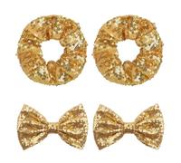 2 Elastici Per Capelli Con Paillettes, 2 Fiocchi Per Capelli Con Paillettes, Accessori Per Capelli Dorati Per Ragazze, Copricapo Lucido E Semplice, Accessori Per Capelli