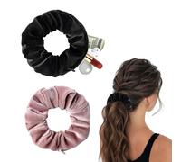 2 elastici per capelli da donna, nascondiglio per denaro, con chiusura lampo, gadget da viaggio per donne, possono contenere oggetti di valore, vacanze sicure (nero, rosa)