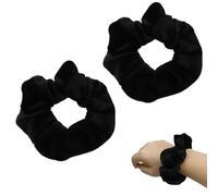 2 elastici per capelli in velluto, da donna, in morbido tessuto jersey, elastici per capelli con pompon, elastici per coda di cavallo, accessori per donne e ragazze (nero)