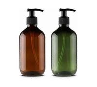 2 Empty Plastic Refillable Bottles for 500ml Lotion Shampoo Shower Cream Shower Gel Liquid Dispenser (Brown and Green)