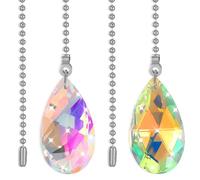 2 estensori a catena per ventilatore da soffitto, lunghezza 55 cm, ogni catena decorativa con luce di cristallo e luci tira per soffitti, ventilatori, colore arcobaleno, per bagno, WC, luce a soffitto