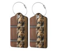 2 etichette identificative per bagagli da viaggio in pelle PU con patta per la privacy, etichette identificative per valigie da viaggio,Rough Collie Lassie Cani Grandi e Soffici Animali Domestici