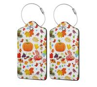 2 etichette identificative per bagagli da viaggio in pelle PU con patta per la privacy, etichette identificative per valigie da viaggio,Raccolto autunnale Zucche Autunno Ringraziamento Foglia d'acero