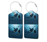 2 etichette identificative per bagagli da viaggio in pelle PU con patta per la privacy, etichette identificative per valigie da viaggio,L'orca sognatrice