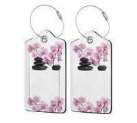 2 etichette identificative per bagagli da viaggio in pelle PU con patta per la privacy, etichette identificative per valigie da viaggio,Pietre e orchidea rosa