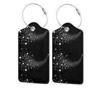 2 etichette identificative per bagagli da viaggio in pelle PU con patta per la privacy, etichette identificative per valigie da viaggio,Stella Stella Motivo Stella Cadente Nero Bianco