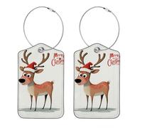 2 etichette natalizie per bagagli con cervo per valigia, in pelle PU, etichette identificative, indirizzi, etichette per borse da viaggio, etichette per valigie