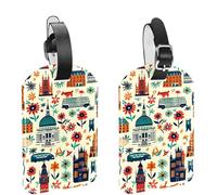 2 etichette per bagagli, 11,4 x 7,1 cm, in pelle PU, da viaggio, con copertura per la privacy, architettura inglese