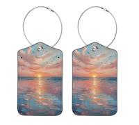 2 etichette per bagagli con acquarello oceano alba per valigie in pelle PU borsa da viaggio etichetta ID etichetta indirizzo carta da viaggio etichette per borse da viaggio etichette per valigie