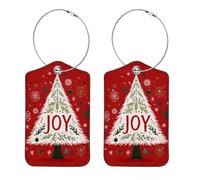 2 etichette per bagagli con albero di Natale e gioia per valigie, in pelle PU, etichette identificative, indirizzi, etichette per borse da viaggio, etichette per valigie