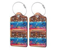 2 etichette per bagagli con animali sull'Arca di Noè, etichetta identificativa in similpelle con anello in acciaio inossidabile e scheda indirizzo per valigia da viaggio