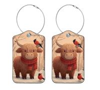 2 etichette per bagagli con mucca e uccello delle Highland per valigie, in pelle PU, etichette identificative, indirizzi, etichette per borse da viaggio, etichette per valigie