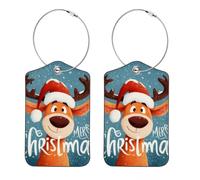 2 etichette per bagagli con renna che indossano cappelli di Natale, per valigie, borse da viaggio, etichette identificative, indirizzi, etichette per borse da viaggio, etichette per valigie
