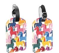 2 etichette per bagagli da 11,4 x 7,1 cm, in pelle PU, con copertura per la privacy, cavalli colorati