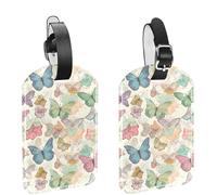 2 etichette per bagagli da 11,4 x 7,1 cm, in pelle PU, con copertura per la privacy, farfalle astratte che volano