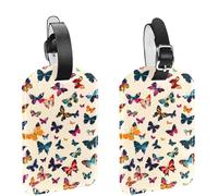 2 etichette per bagagli da 11,4 x 7,1 cm, in pelle PU, con copertura per la privacy, piccole farfalle