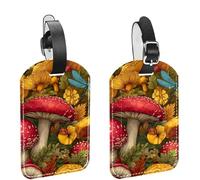 2 etichette per bagagli da crociera da viaggio, funghi, piante e bacche, modello senza cuciture, in pelle PU, identificatori per la privacy, con nome, etichetta identificativa per donne, bambini e