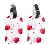 2 etichette per bagagli da crociera da viaggio, graziose ciliegie San Valentino, modello senza cuciture, in pelle PU, identificatori per la privacy, con nome, etichetta identificativa per donne