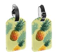 2 etichette per bagagli da crociera da viaggio, motivo ananas estivo, senza cuciture, in pelle PU, identificatori per la privacy, con nome, etichetta identificativa per donne, bambini e ragazze