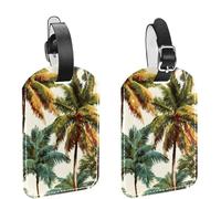 2 etichette per bagagli da crociera da viaggio, palme tropicali, senza cuciture, in pelle PU, identificatori per la privacy, con nome, etichetta identificativa per donne, bambini e ragazze