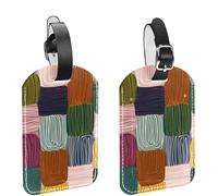 2 etichette per bagagli da crociera, linea astratta in colori alla moda, in pelle PU, identificatori per la privacy, etichette identificative con nome per donne, bambini e ragazze