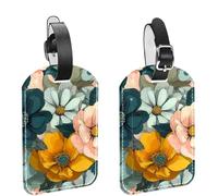 2 etichette per bagagli da crociera, motivo senza cuciture con fiori in pelle PU, identificatori per la privacy, etichette identificative con nome per donne, bambini e ragazze
