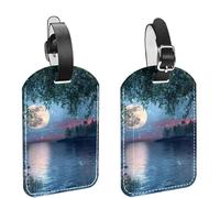 2 etichette per bagagli da viaggio e crociera, etichette identificative per valigie in pelle PU con paesaggio notturno, alberi e fiori, etichetta identificativa per la privacy per bagagli da donna, b