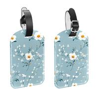 2 etichette per bagagli da viaggio e crociera, graziosi piccoli fiori bianchi e blu su sfondo in pelle PU, identificativi per valigie, etichetta identificativa per la privacy, per donne, bambini e ra