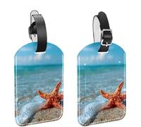 2 etichette per bagagli da viaggio e crociera, stelle marine sulla spiaggia di sabbia in acque cristalline, identificativi per valigie in pelle PU, etichetta identificativa per la privacy, per bagagl