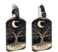 2 etichette per bagagli da viaggio e crociera, stile boho retrò con albero della vita e fasi lunari, in pelle PU, identificativi per valigie, etichetta identificativa per la privacy, per donne, bambi