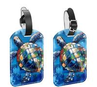 2 etichette per bagagli da viaggio e crociera, tartarughe blu astratte artistiche, in pelle PU, identificative per valigie, etichetta identificativa per la privacy, per bagagli da donna, bambini e ra