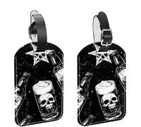 2 etichette per bagagli da viaggio e crociera, teschio fresco all'interno di un bicchiere di birra su sfondo nero, etichette identificative per valigie in pelle PU, etichetta identificativa per la pr