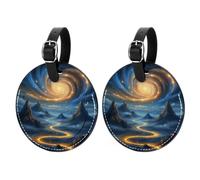 2 etichette per bagagli Fantasy Vortex Sky e Mountain per valigie in pelle PU rotonda etichetta ID etichetta indirizzo carta da viaggio etichette per borse da viaggio etichette per valigie