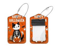 2 etichette per bagagli, in pelle, con anello in acciaio inox, con simpatico gatto pipistrello felice Halloween etichette per borsa con copertura per la privacy, accessori da viaggio per bagagli e