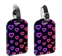 2 etichette per bagagli in pelle con cuori al neon per valigie e viaggi, etichette per bagagli