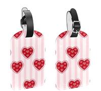 2 etichette per bagagli in pelle con motivo a cuori innamorati per valigie e viaggi, etichette per bagagli