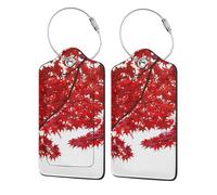 2 etichette per bagagli in pelle per valigie, con foglia d'acero rossa, etichette identificative per valigie, etichette identificative per nome, borsa da viaggio, accessori per bagagli con anello in