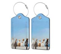 2 etichette per bagagli in pelle per valigie, con simpatici gatti che guardano l'oceano, etichette identificative per valigie, etichette identificative con nome, borsa da viaggio per accessori per