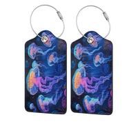 2 etichette per bagagli in pelle per valigie, meduse di mare intenso incandescente, etichette identificative per valigie, etichette identificative per nome, borsa da viaggio, accessori per bagagli con