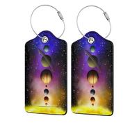 2 etichette per bagagli in pelle per valigie, pianeti e stelle, etichette identificative per valigie, etichette identificative con nome, borsa da viaggio per accessori per bagagli, con anello in