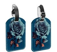 2 etichette per bagagli in pelle PU blu e nera con cinturino regolabile per proteggere la privacy per prevenire la perdita di bagagli