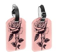 2 etichette per bagagli in pelle PU rosa e nera con cinghia regolabile per proteggere la privacy per prevenire la perdita di bagagli